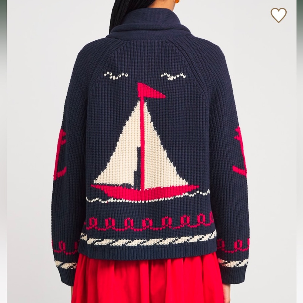 The Great Navy Sailboat Lodge Cardigan Size 3 = Large  Nautical Sweater - Picture 12 of 15